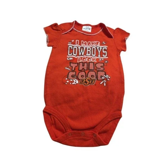 TWO OK State Cowboys Girls Infant Romper Bodysuit (6-9M) Baby Creeper Toddler - Picture 2 of 6